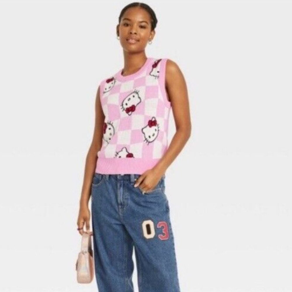 NWT Hello Kitty Pink Checkered Sweater Vest Size 1X